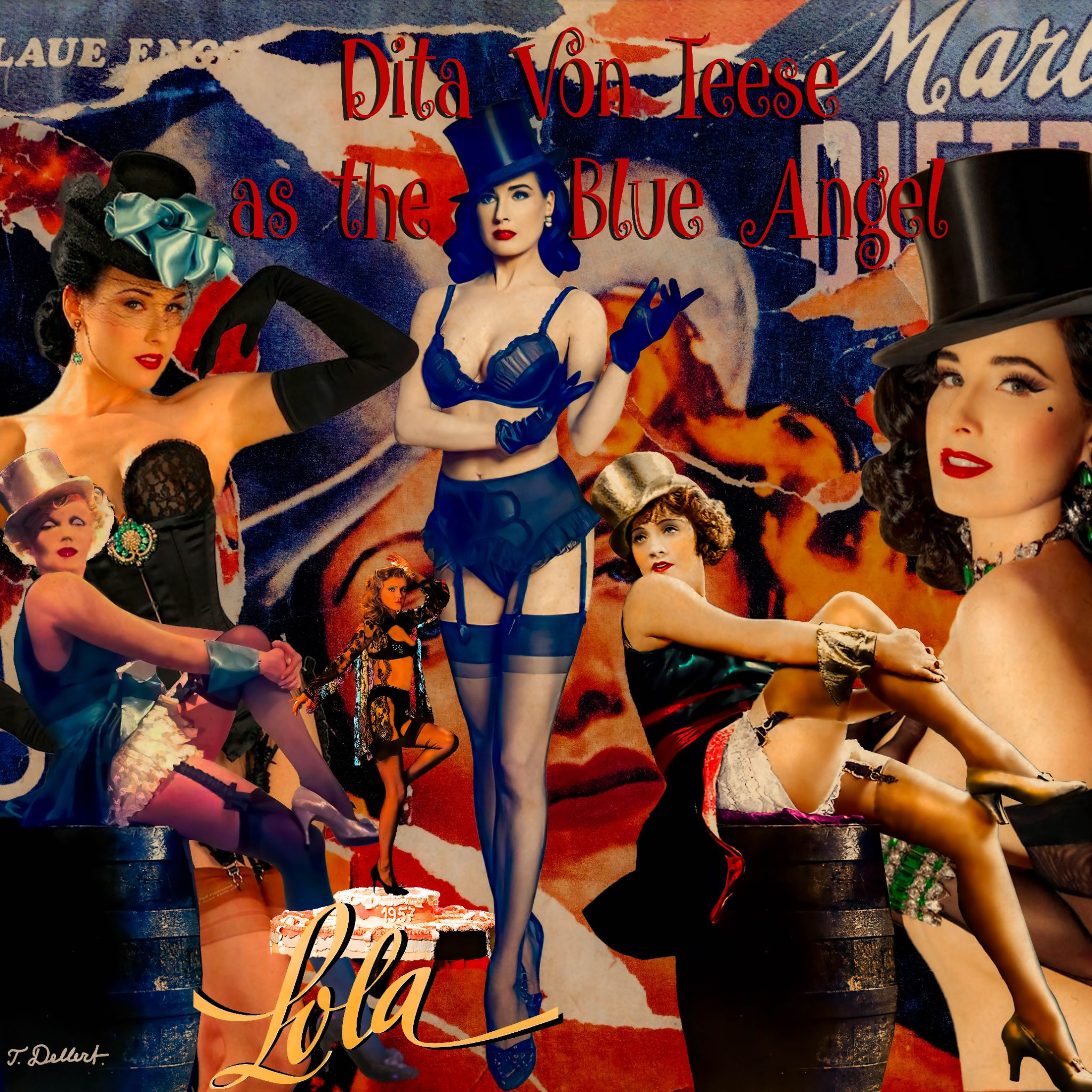 With TEXT. Dita, Marilyn, Marlene and Barbara   in the Blue Angel  copy 2